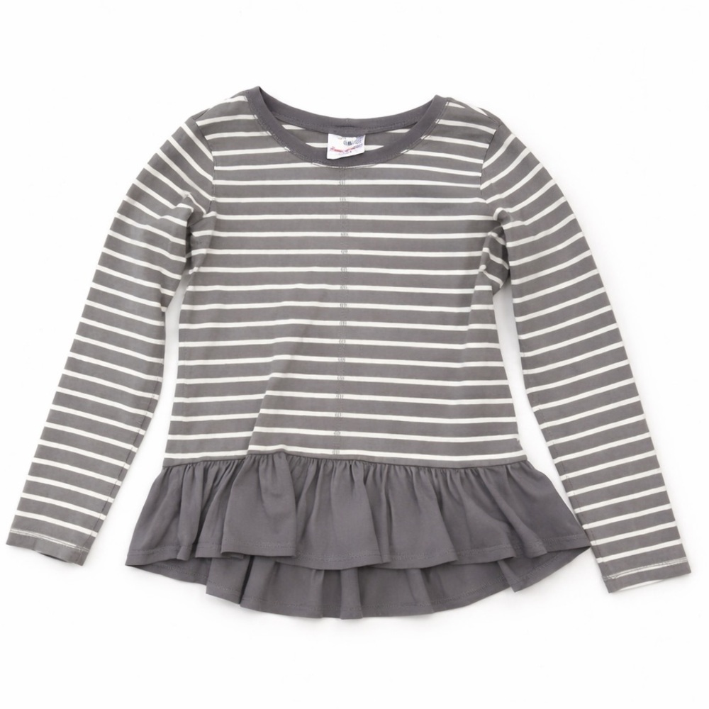 Hanna Andersson Striped Peplum Tops Bundle Size 8 Pink Gray Long Sleeve Girls - Picture 2 of 8